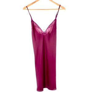Victoria’s Secret Burgundy Satin Lace Lingerie Mini Slip Dress L Chemise Y2K